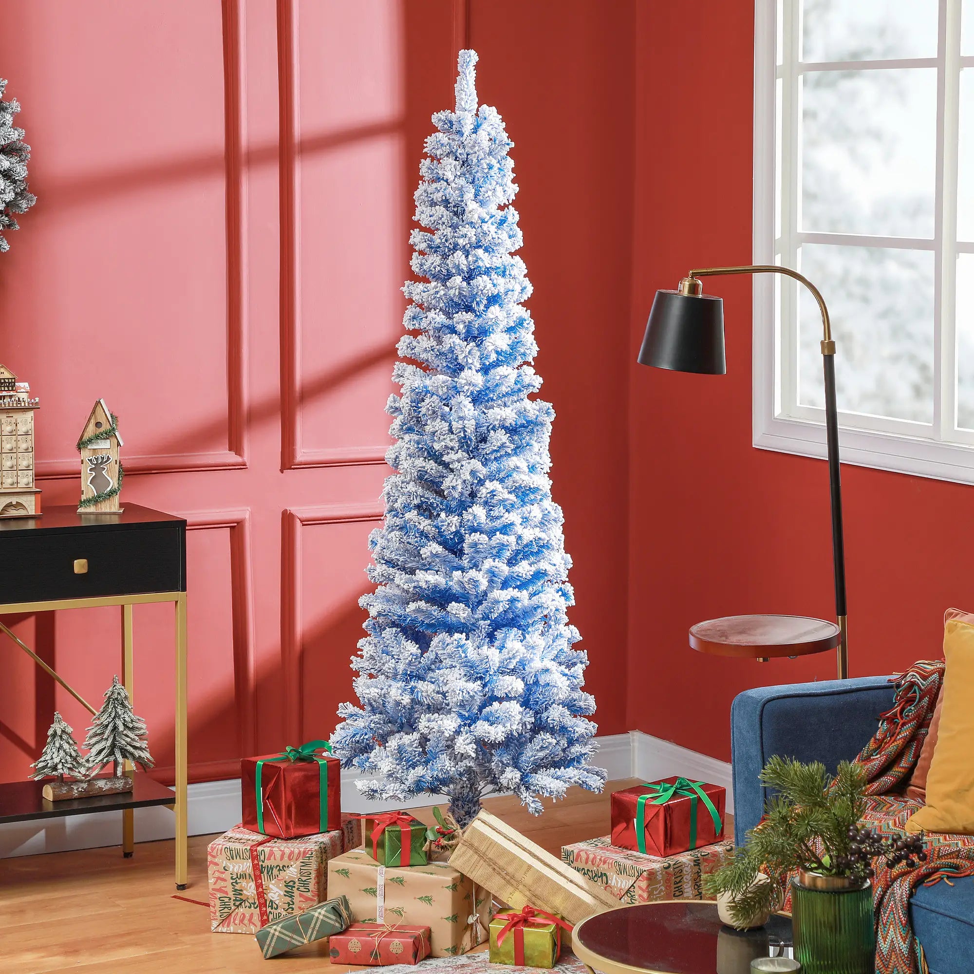 6ft Flocked Pencil Christmas Tree, Realistic Branch Tips, Blue Pencil Christmas Trees at Gallery Canada