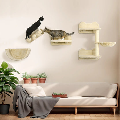 Cat Wall Shelves, 3PCs with Hammock, Scratching Post, Beige Cat Climbing Wall at Gallery Canada