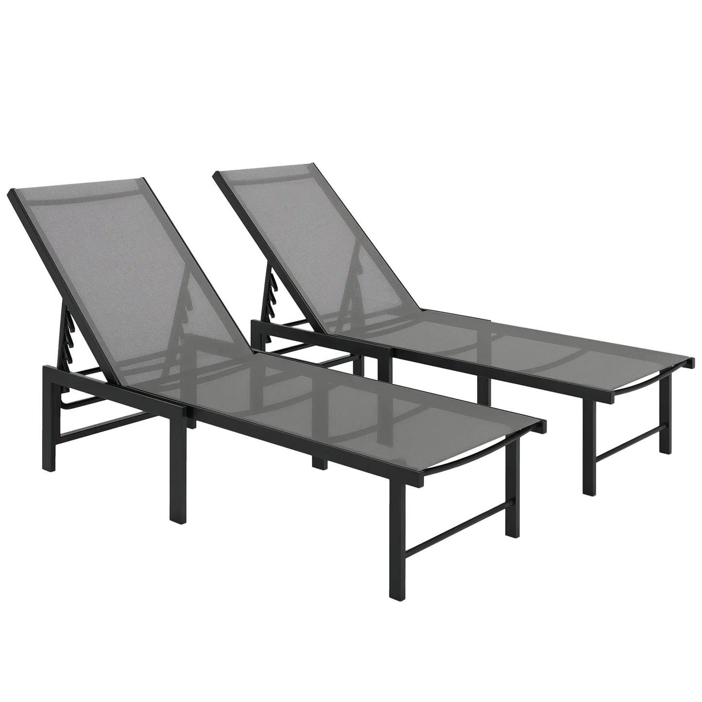 Outdoor Lounge Chair Set Of 2, 5-Position Reclining Chaise With Mesh Seat, Grey Lounger Chairs at Gallery Canada