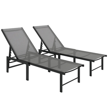 Outdoor Lounge Chair Set Of 2, 5-Position Reclining Chaise With Mesh Seat, Grey Lounger Chairs at Gallery Canada