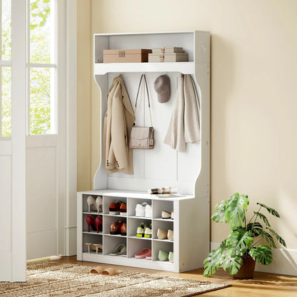 4-In-1 Hall Tree with Bench, Shoe Storage, 12 Cubbies, 6 Hooks, White Clothing Storage at Gallery Canada