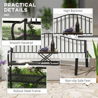 Outdoor Bench, Retractable Table, Metal Frame, Slatted Seat, Black Outdoor Benches at Gallery Canada
