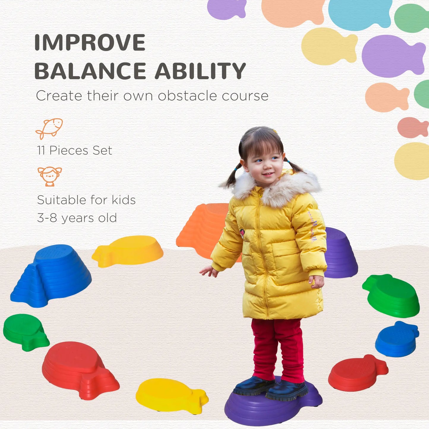 11pcs Fish Balance Stepping Stones, Larger Size Non-Slip, Indoor Outdoor Gym Sets & Swings at Gallery Canada