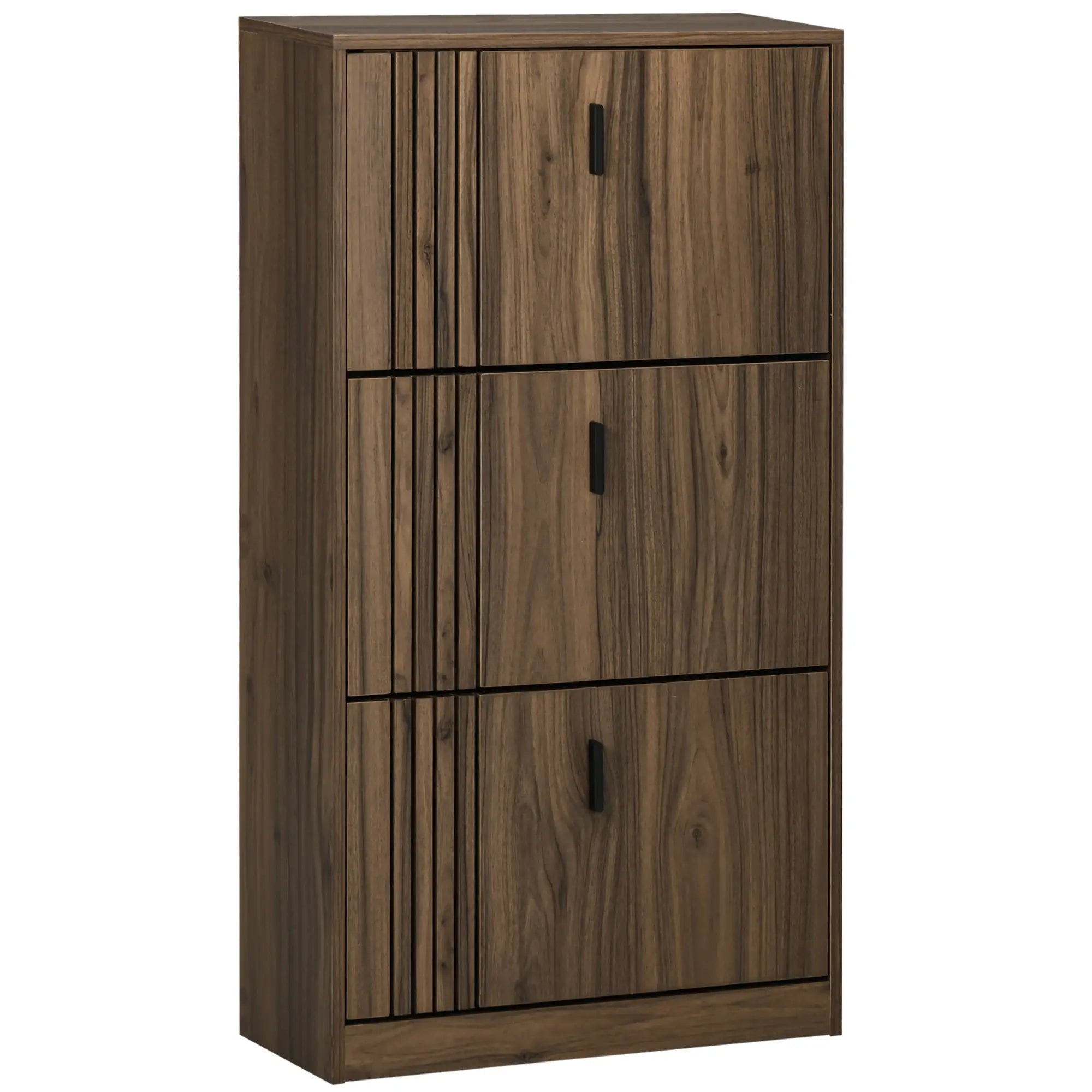 Shoe Storage Cabinet, 18 Pairs, 3 Flip Drawers, Adjustable Shelves, Walnut Shoe Storage Cabinets & Racks Walnut at Gallery Canada