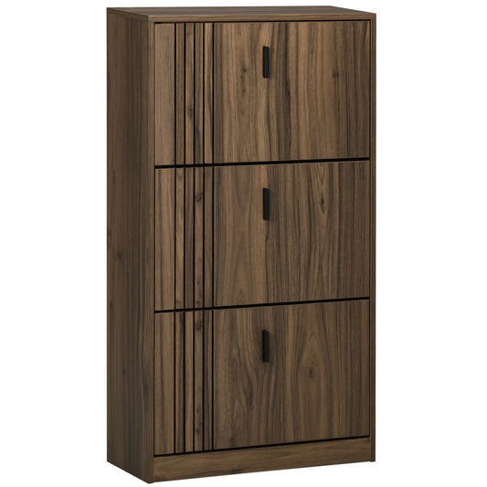 Shoe Storage Cabinet, 18 Pairs, 3 Flip Drawers, Adjustable Shelves, Walnut Shoe Storage Cabinets & Racks Walnut at Gallery Canada
