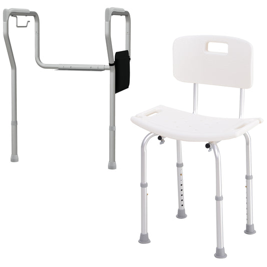 Shower Chair and Toilet Safety Rail Set, Height Adjustable Bath Chair, Width and Height Adjustable Toilet Rail, Assist Grab Bar for Seniors, Easy Installation - Gallery Canada