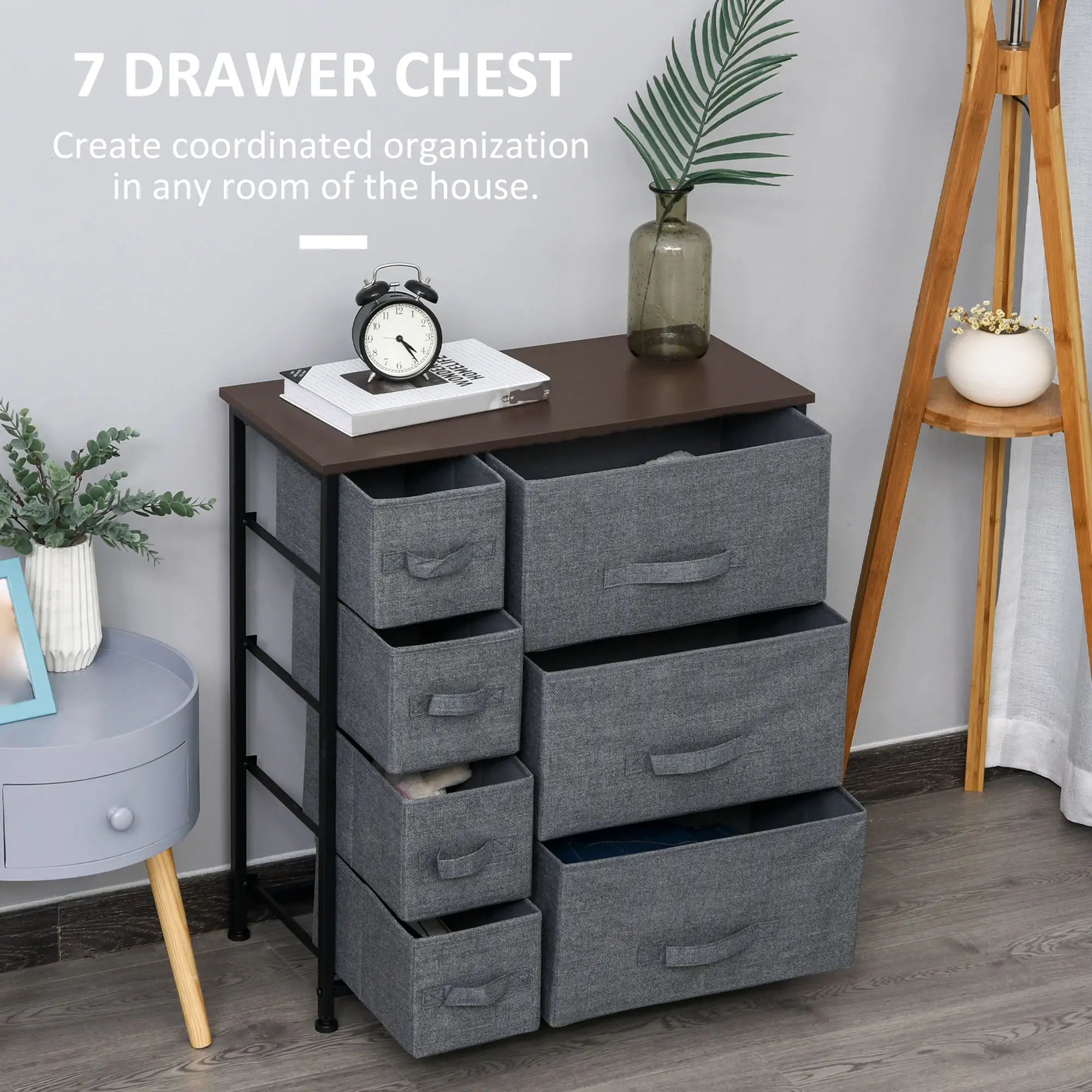 7 Drawer Dresser, Metal Frame, Fabric, Dark Grey Storage Cabinets at Gallery Canada
