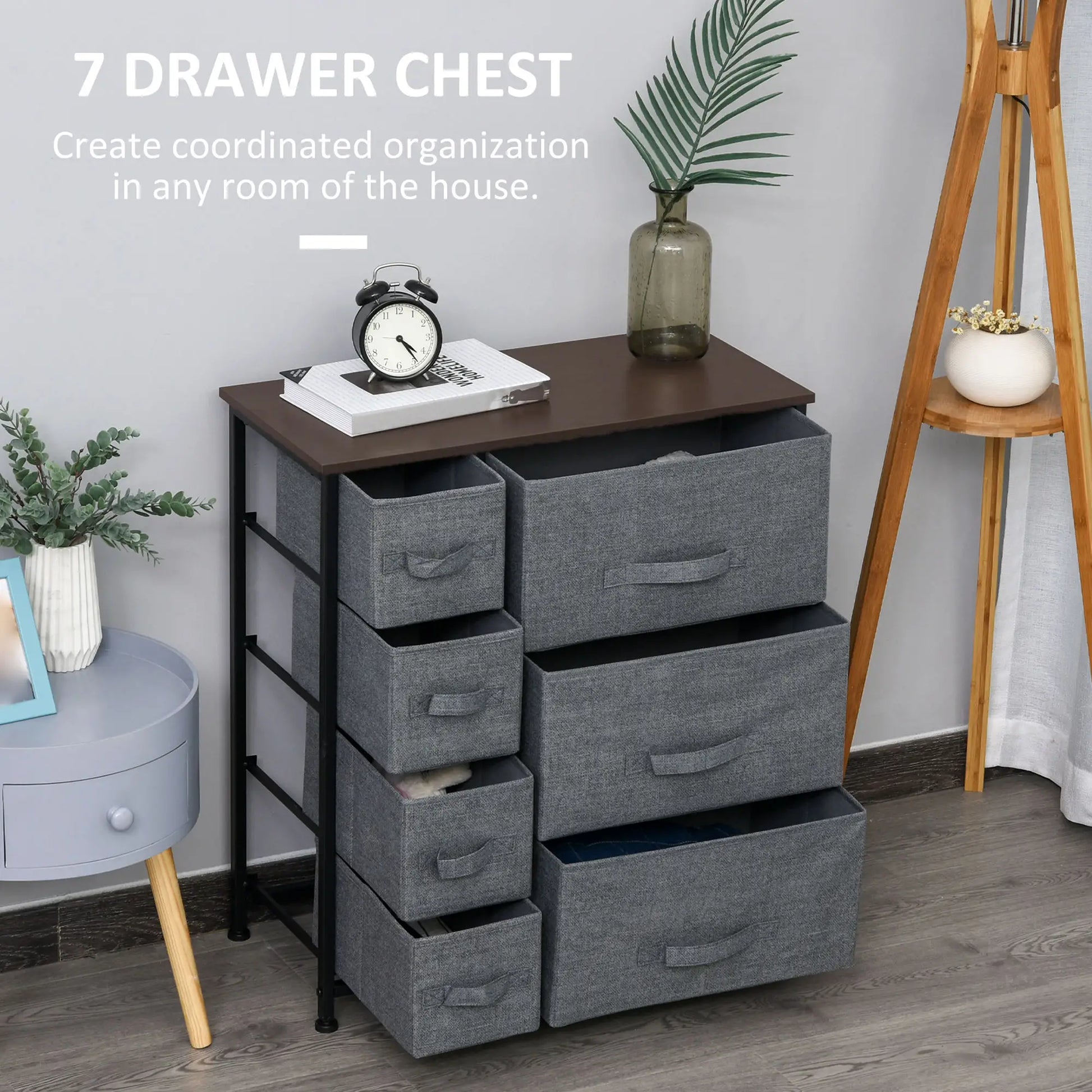 7 Drawer Dresser, Metal Frame, Fabric, Dark Grey Storage Cabinets at Gallery Canada