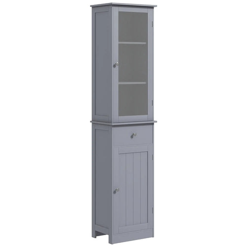 Tall Bathroom Cabinet, 2 Doors, Adjustable Shelves, Grey