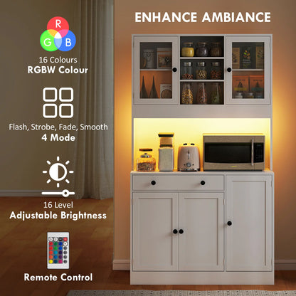 Tall Kitchen Pantry with LED Light, Freestanding Cabinet, White Kitchen Pantry Cabinets at Gallery Canada