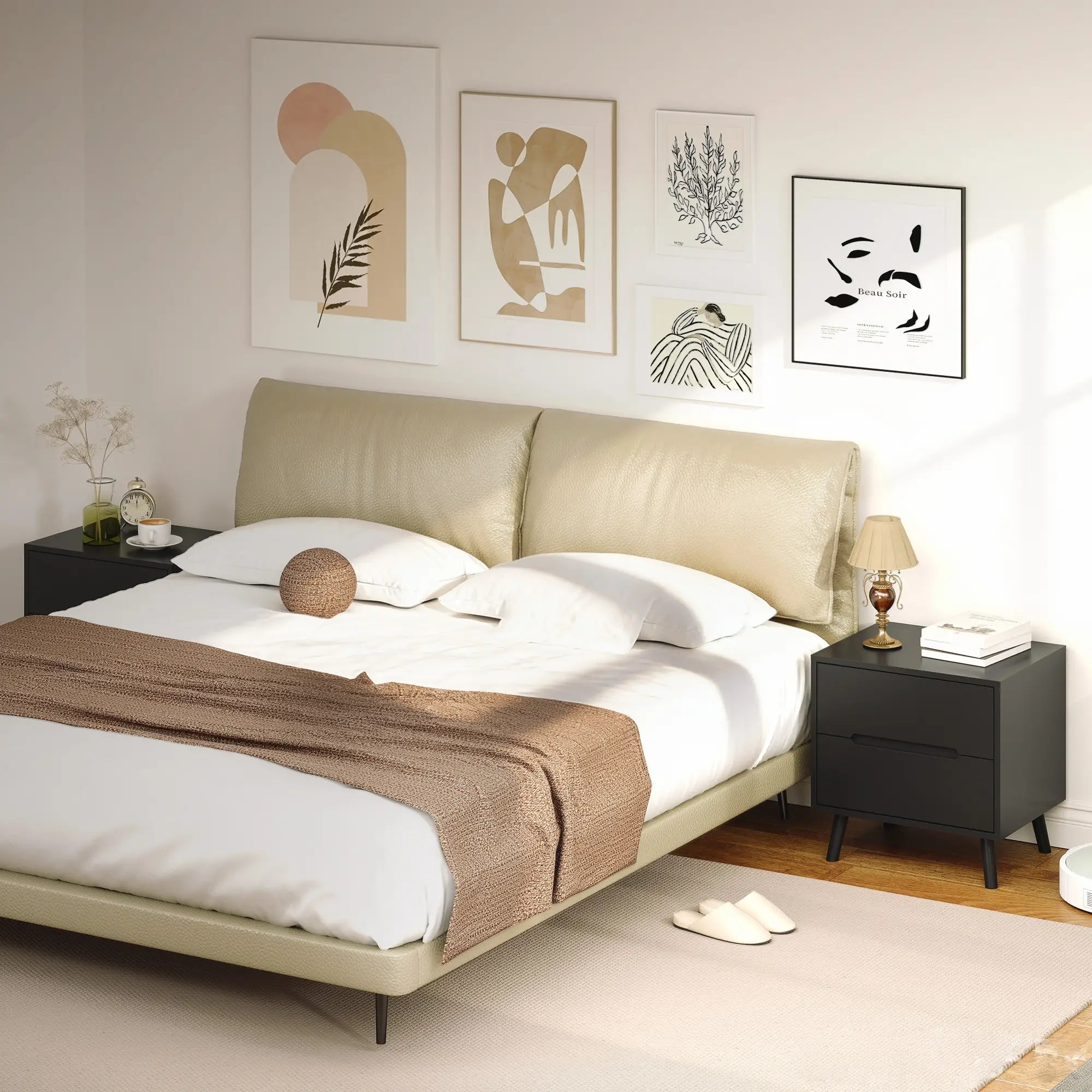 Modern Nightstands Set Of 2, 2 Drawers, Solid Wood Legs, Black Bedside Tables at Gallery Canada