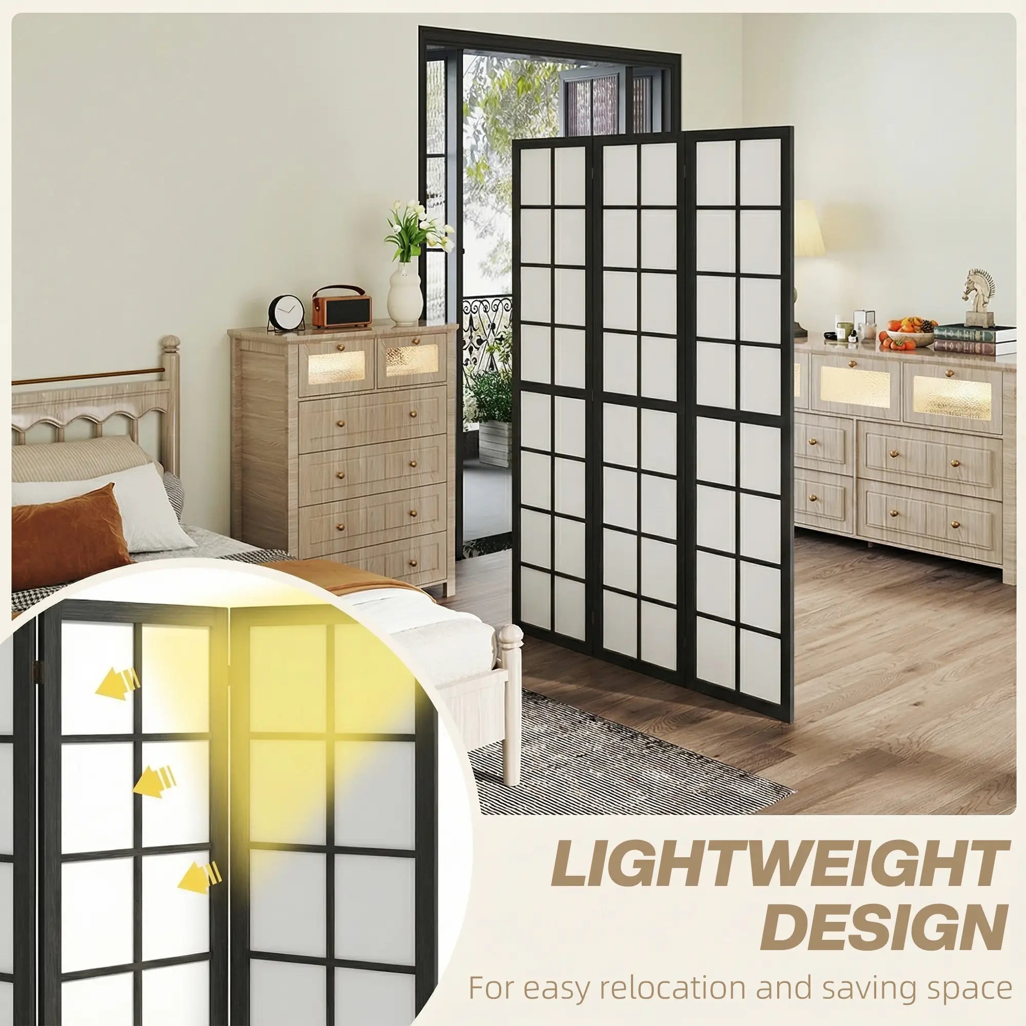3 Panel Room Divider, 5.6 ft Folding Partition, Black Room Dividers at Gallery Canada