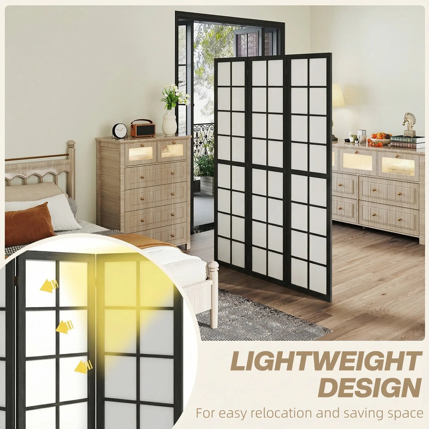 3 Panel Room Divider, 5.6 ft Folding Partition, Black Room Dividers at Gallery Canada