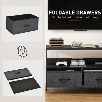 TV Stand with Charging Station, 2 Foldable Drawers, Open Shelf, 47 Inch, Black TV Stands at Gallery Canada