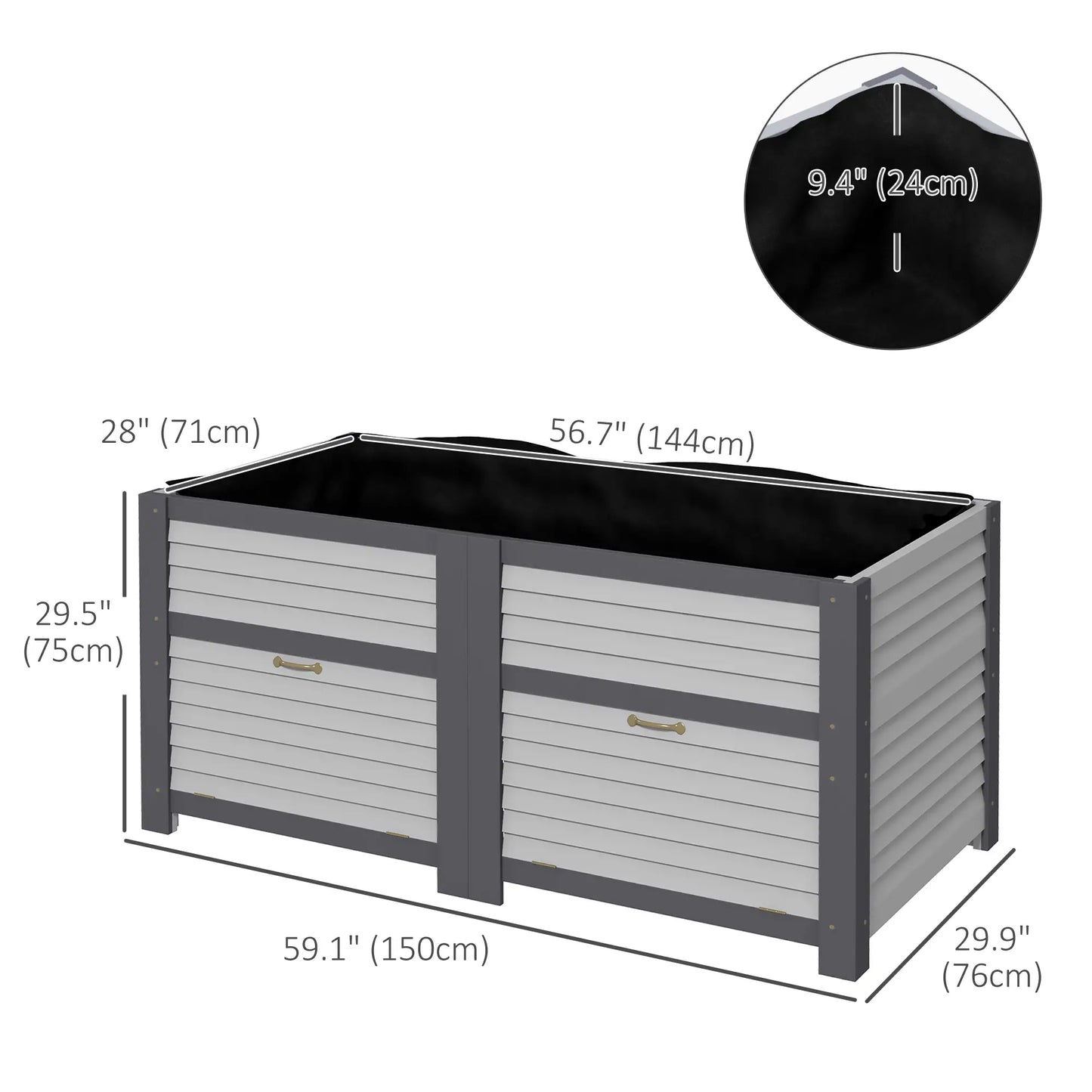 Wooden Elevated Planter Box with Storage, 59" x 30" x 29.5", Grey Galvanized Planter Boxes at Gallery Canada