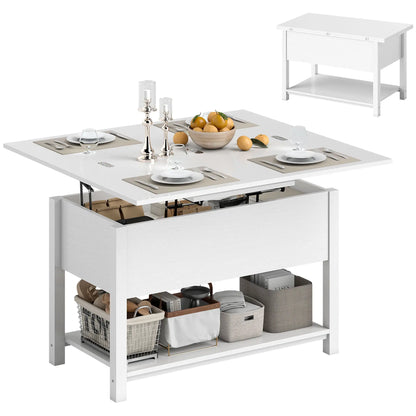 Table basse relevable avec rangement, blanche