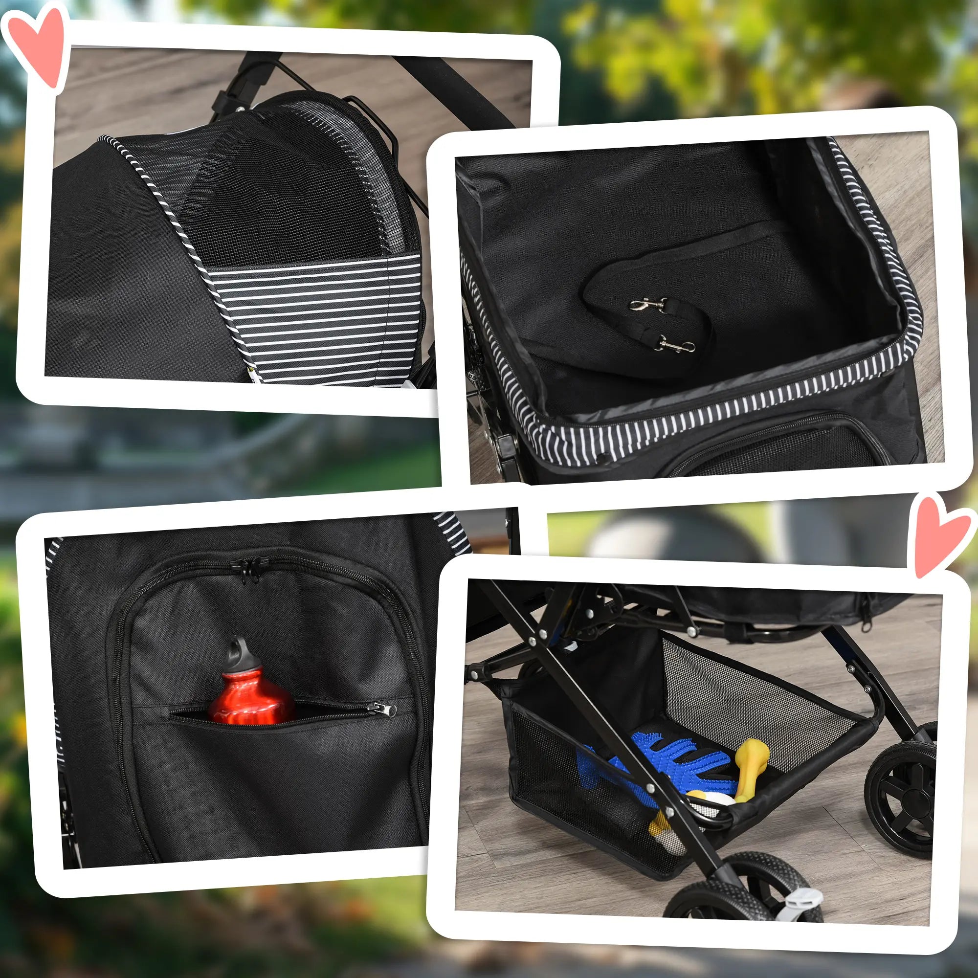 Foldable Pet Stroller, 4 Wheels, EVA Brake, 3-Stage Canopy, Mesh Window, Black Dog Bike Trailers & Strollers at Gallery Canada