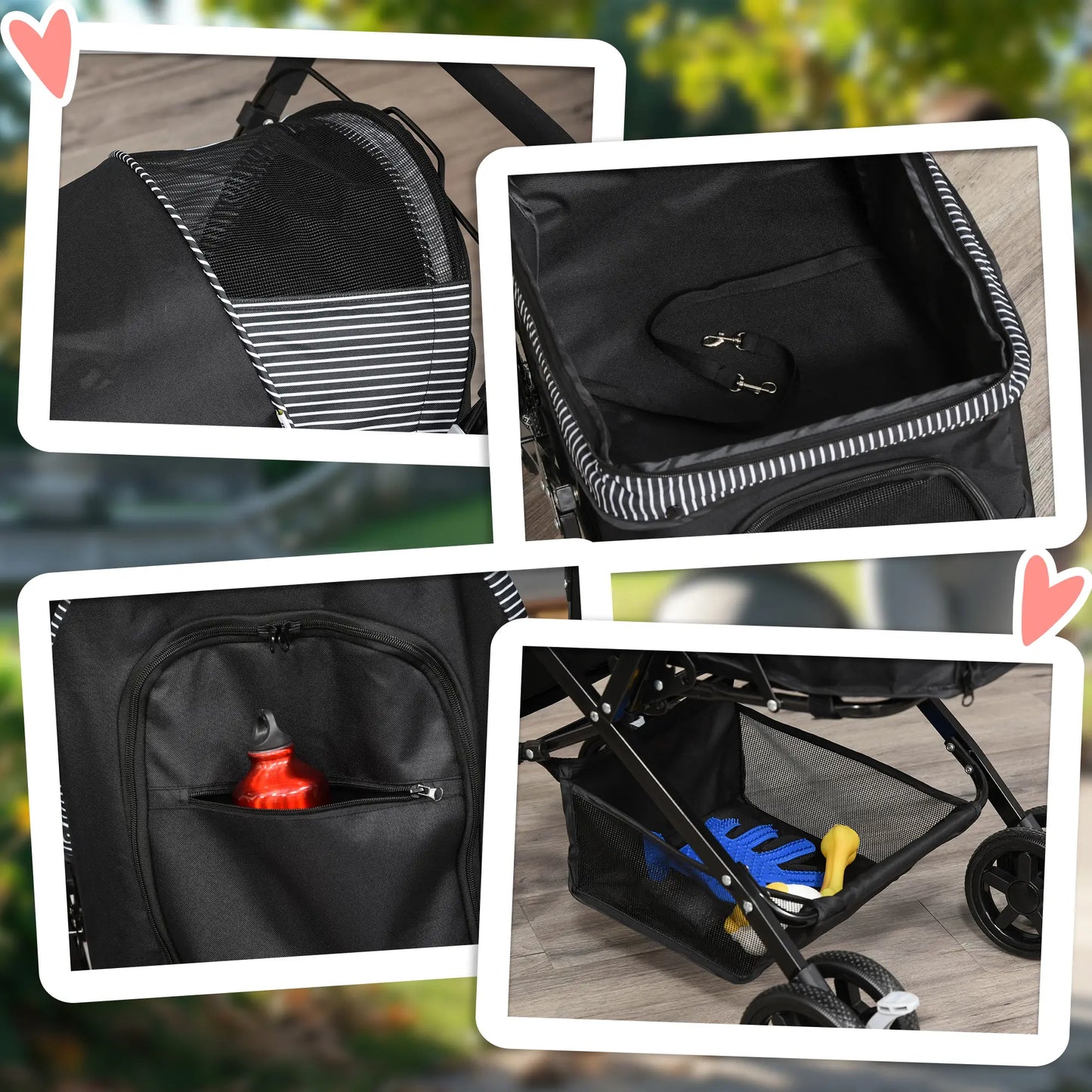 Foldable Pet Stroller, 4 Wheels, EVA Brake, 3-Stage Canopy, Mesh Window, Black Dog Bike Trailers & Strollers at Gallery Canada