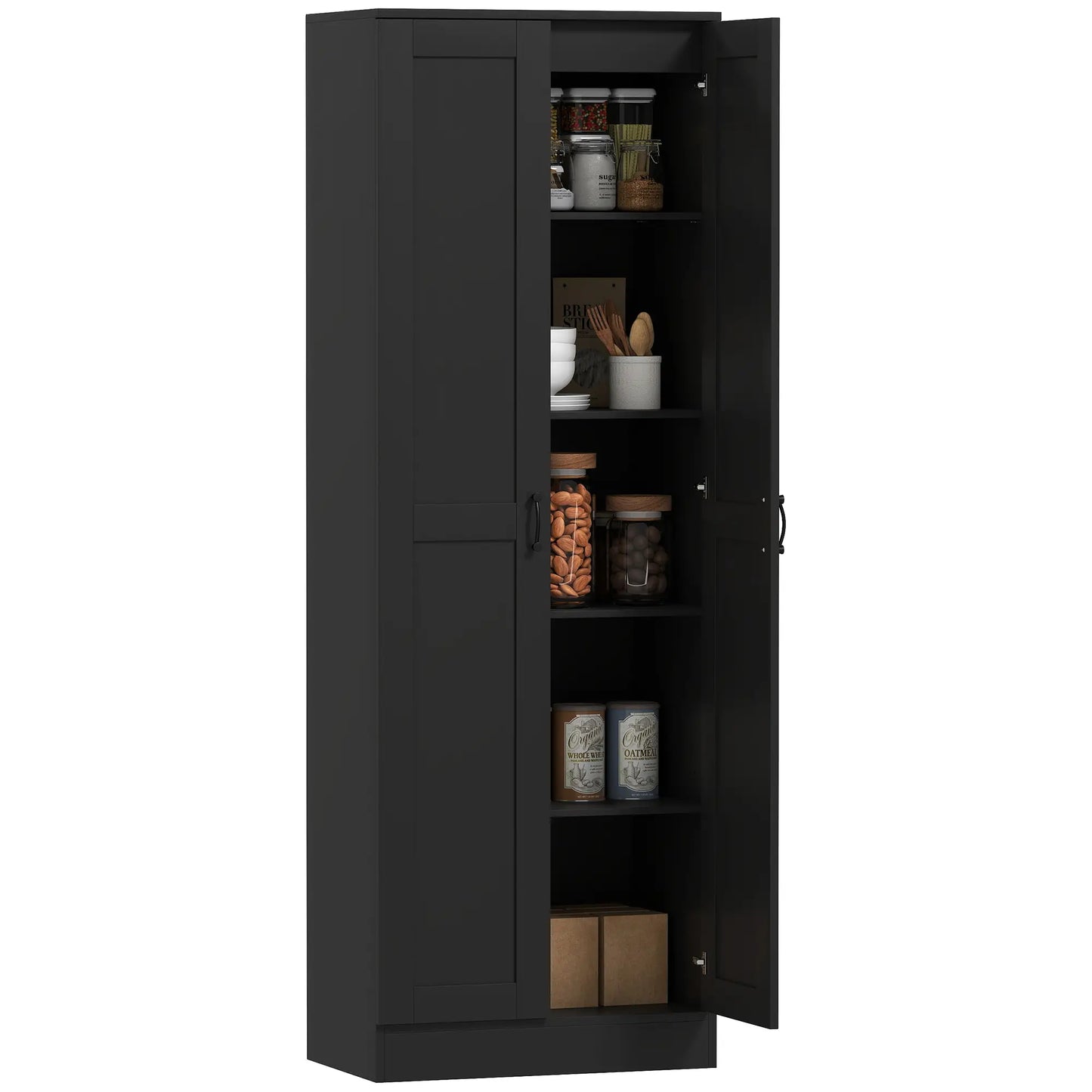 69" Tall Pantry Cabinet, Adjustable Shelves, Soft Close Doors, Black Kitchen Pantry Cabinets at Gallery Canada