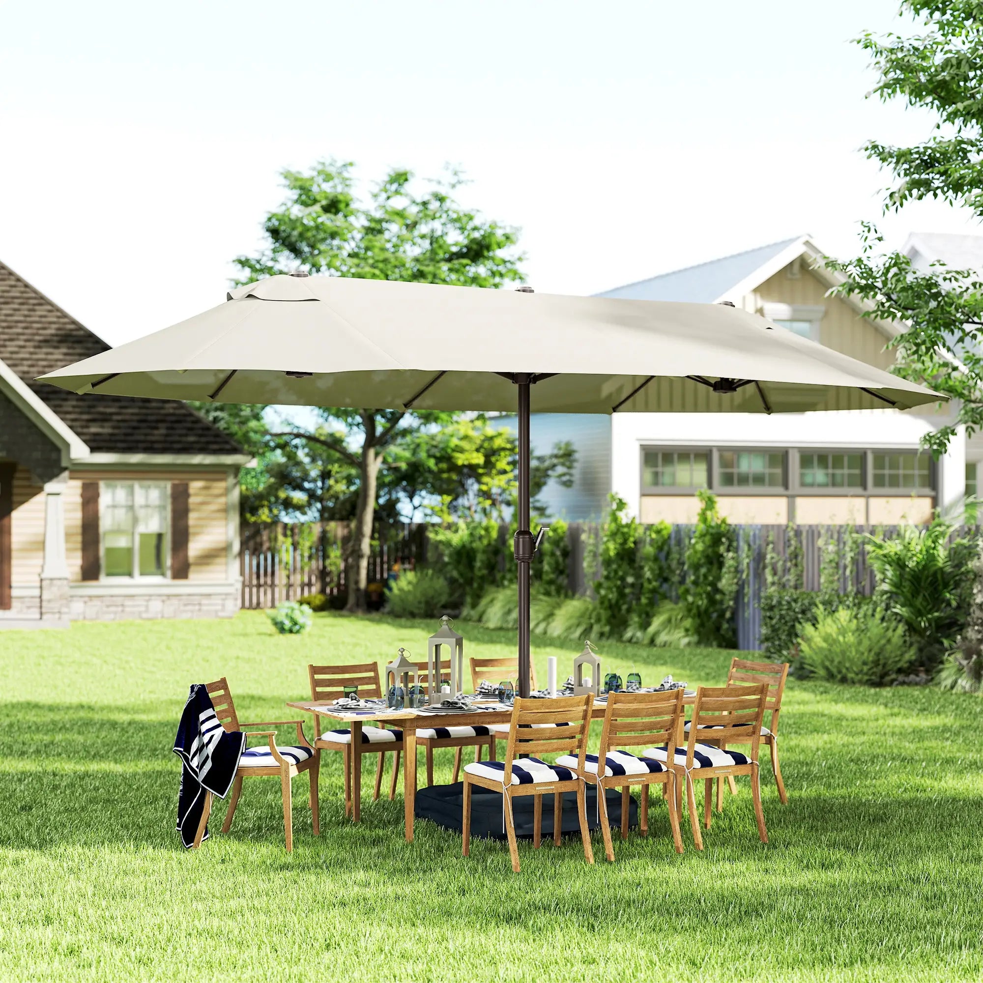 15' Outdoor Patio Umbrella, Twin Canopy Sunshade, Steel Table, Cream Sun Umbrellas at Gallery Canada