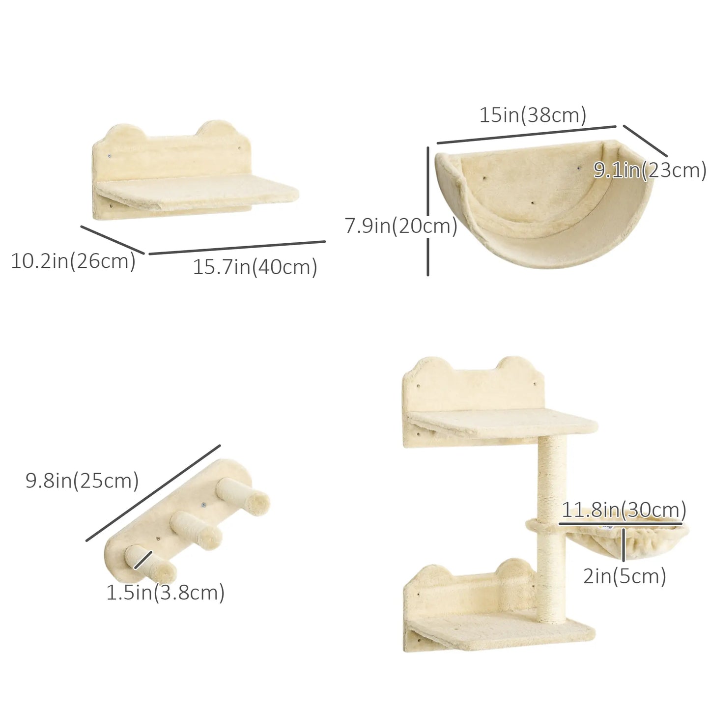 Cat Wall Shelves, 3PCs with Hammock, Scratching Post, Beige Cat Climbing Wall at Gallery Canada