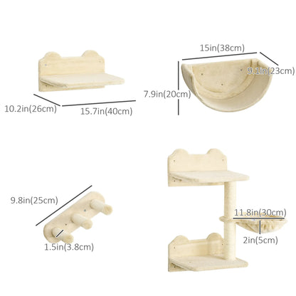 Cat Wall Shelves, 3PCs with Hammock, Scratching Post, Beige Cat Climbing Wall at Gallery Canada