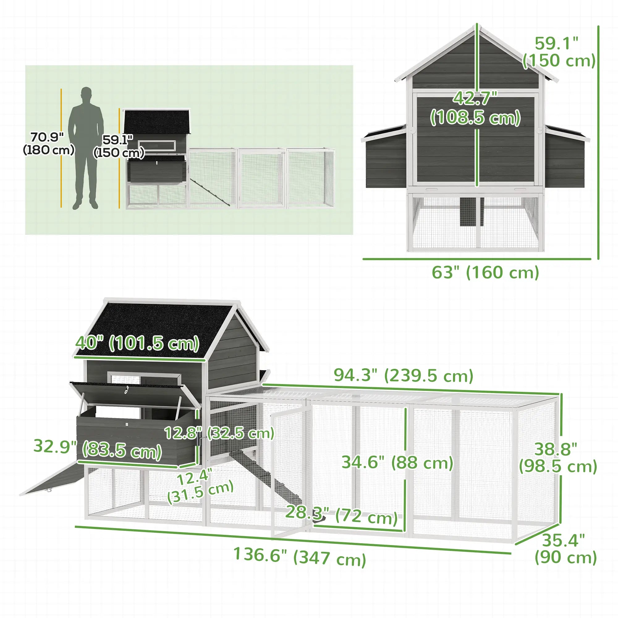 Wooden Chicken Coop With Run, Nesting Box, 137