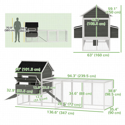 Wooden Chicken Coop With Run, Nesting Box, 137", Dark Grey Chicken Coops at Gallery Canada