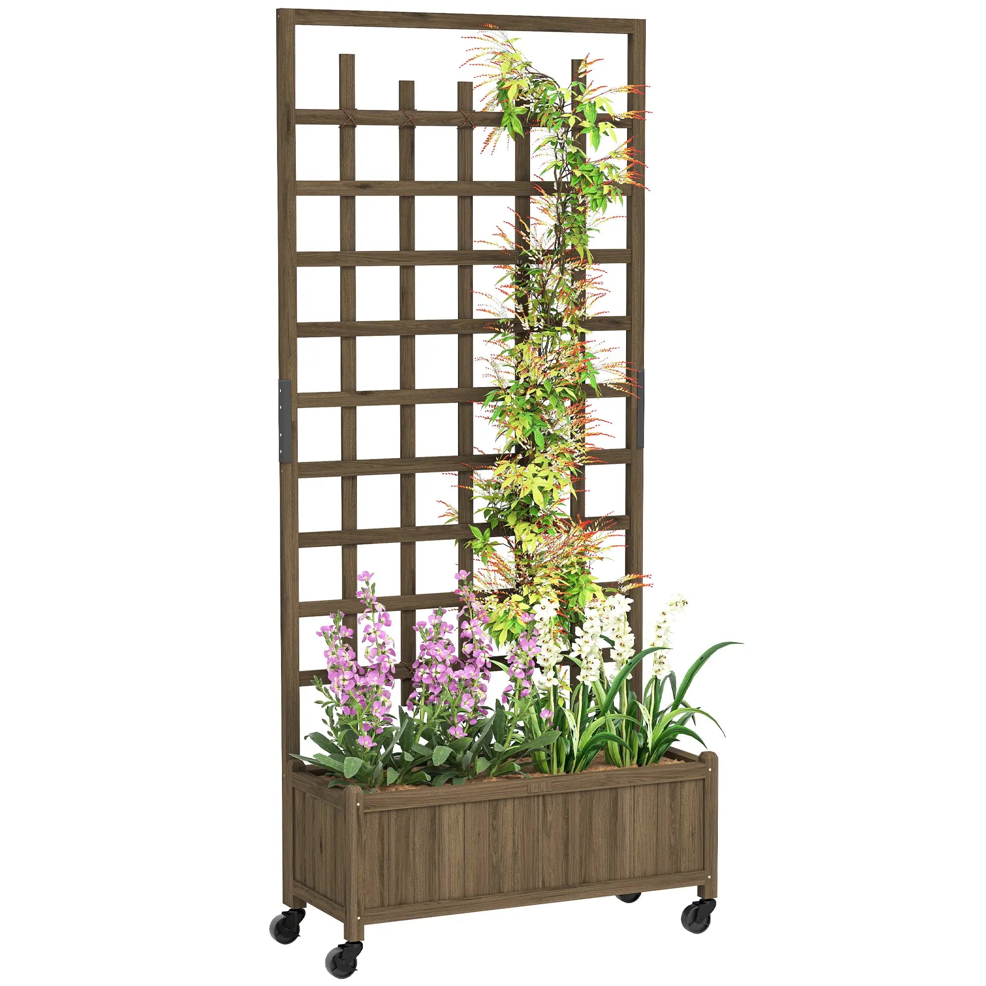 Wooden Planter With Trellis, Raised Garden Bed With Wheels, Brown Wooden Planter Boxes at Gallery Canada