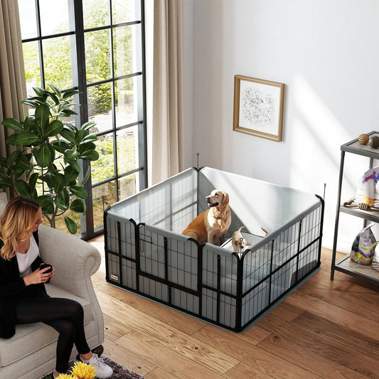 4 Panel Dog Whelping Box, Washable Pee Pad, For M L Dogs, 48" x 48" x 23.6" Scooters Black at Gallery Canada