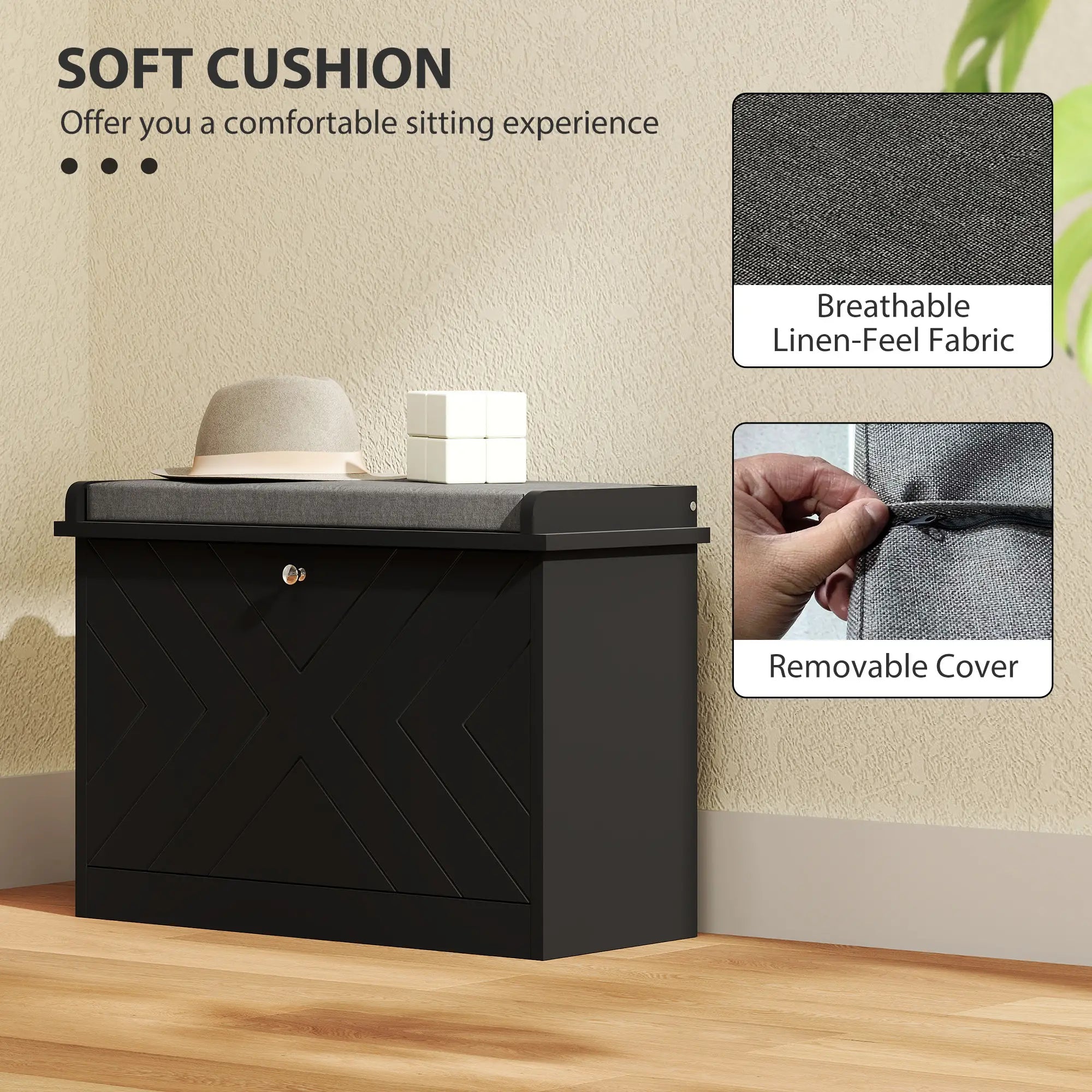 Shoe Storage Bench with Seat, Flip Drawer, Adjustable Shelf, 6 Pairs Shoe Storage Cabinets & Racks at Gallery Canada