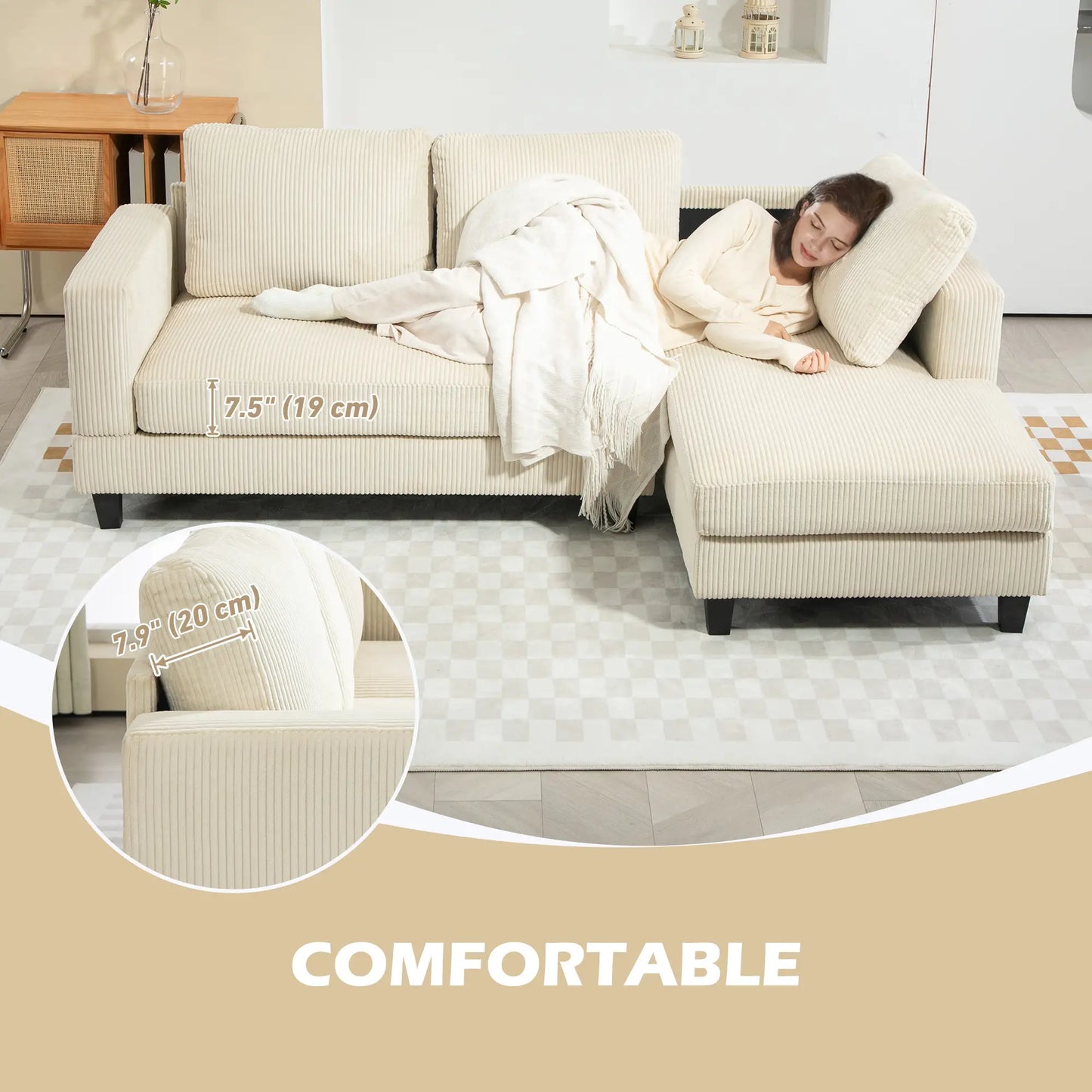 L Shaped Sofa with Chaise Lounge, Spring Cushion, Beige Sofas & Reclining Chairs at Gallery Canada