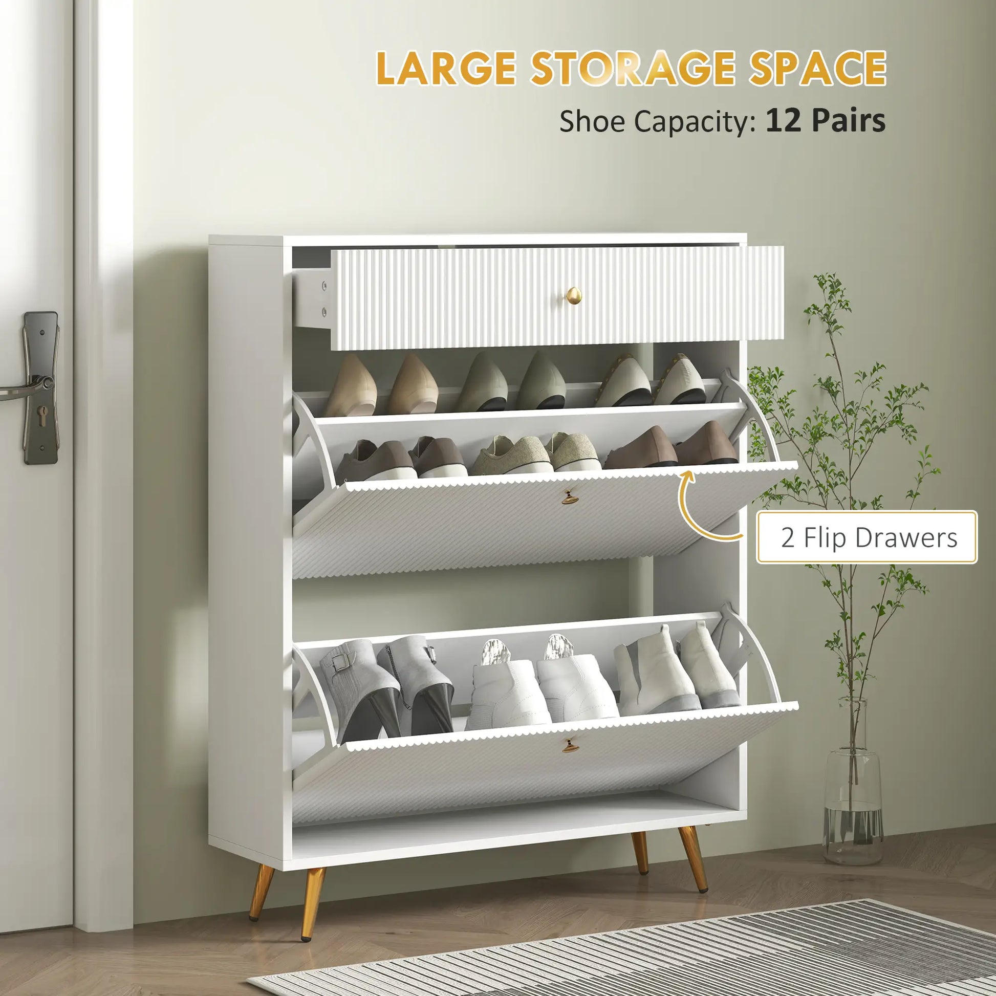 Narrow Shoe Storage Cabinet, Adjustable Shelves, 12 Pairs, White Shoe Storage Cabinets & Racks at Gallery Canada