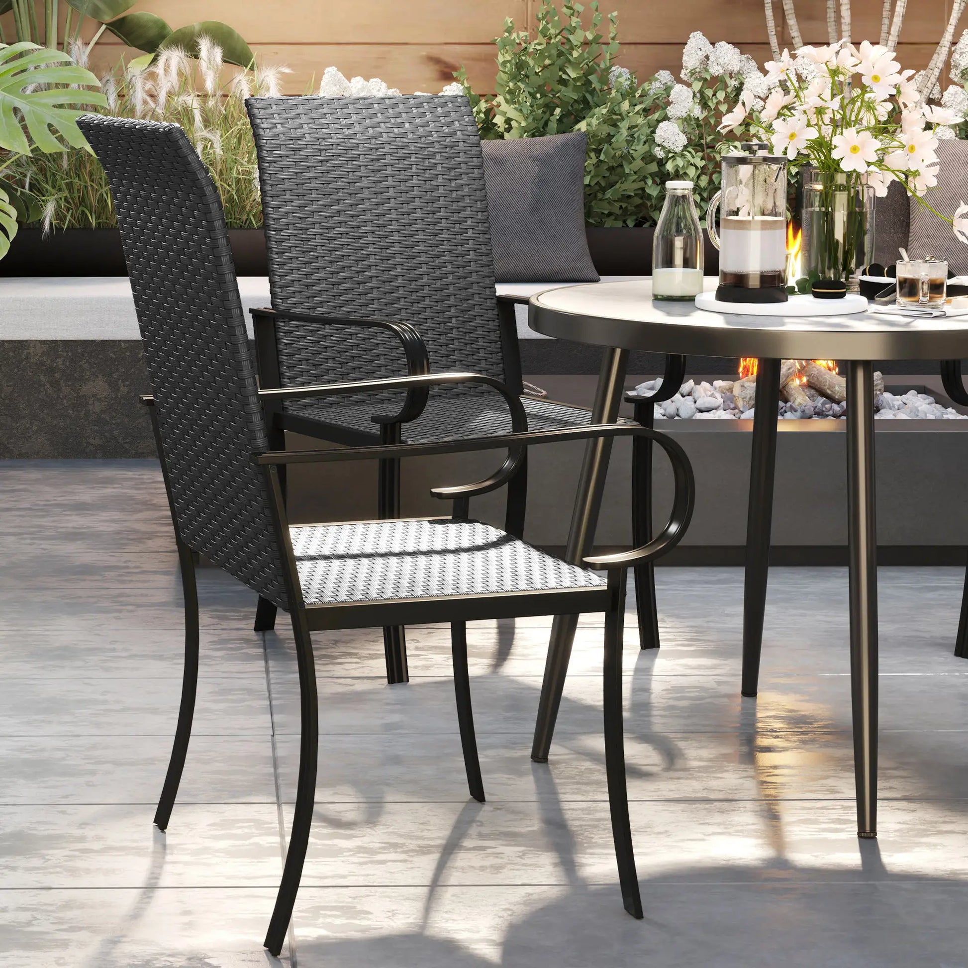 4 Piece PE Rattan Dining Chairs, Steel Frame, Black Patio Chairs at Gallery Canada