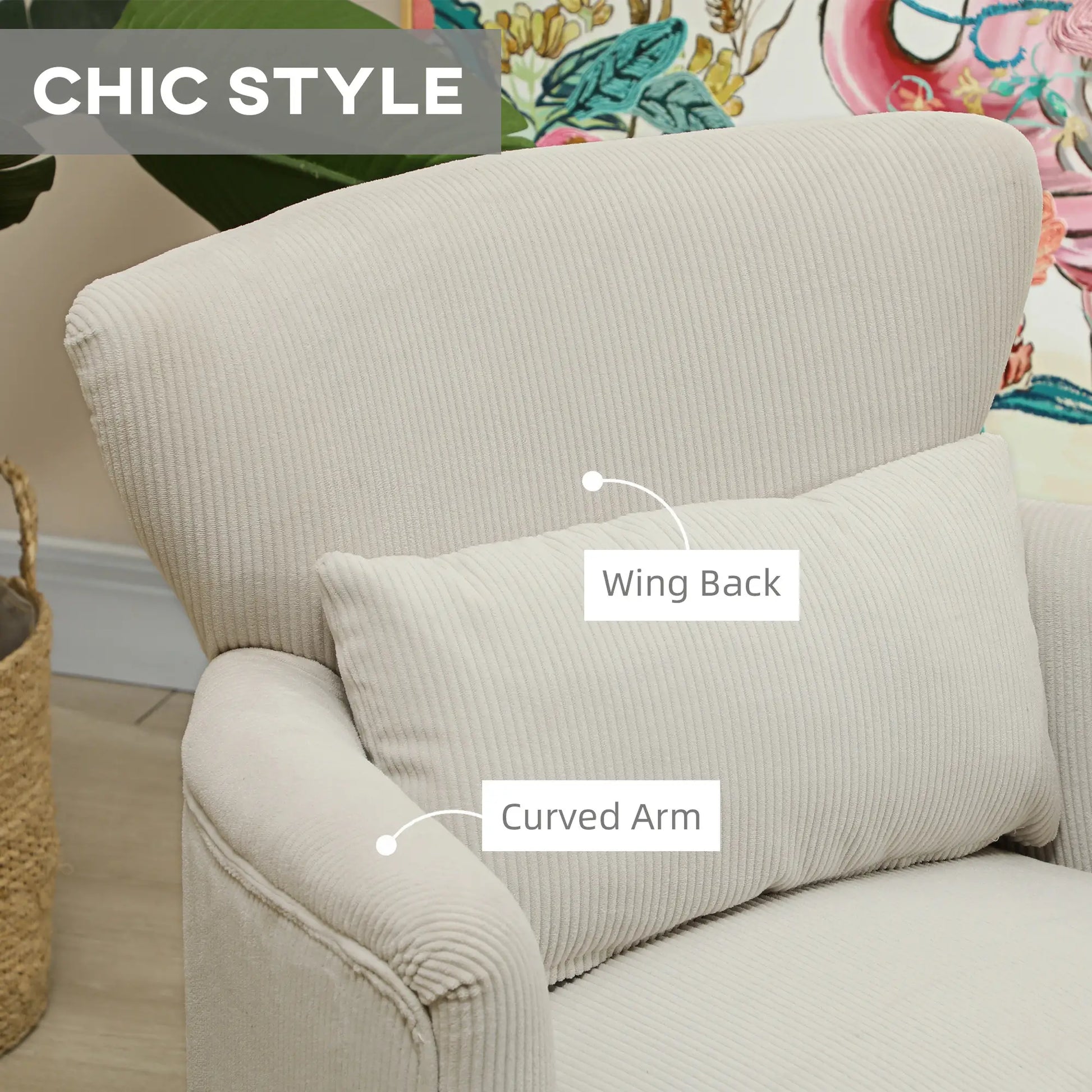 Modern Accent Chair, Upholstered Armchair with Wood Legs, Cream White Accent Chairs at Gallery Canada