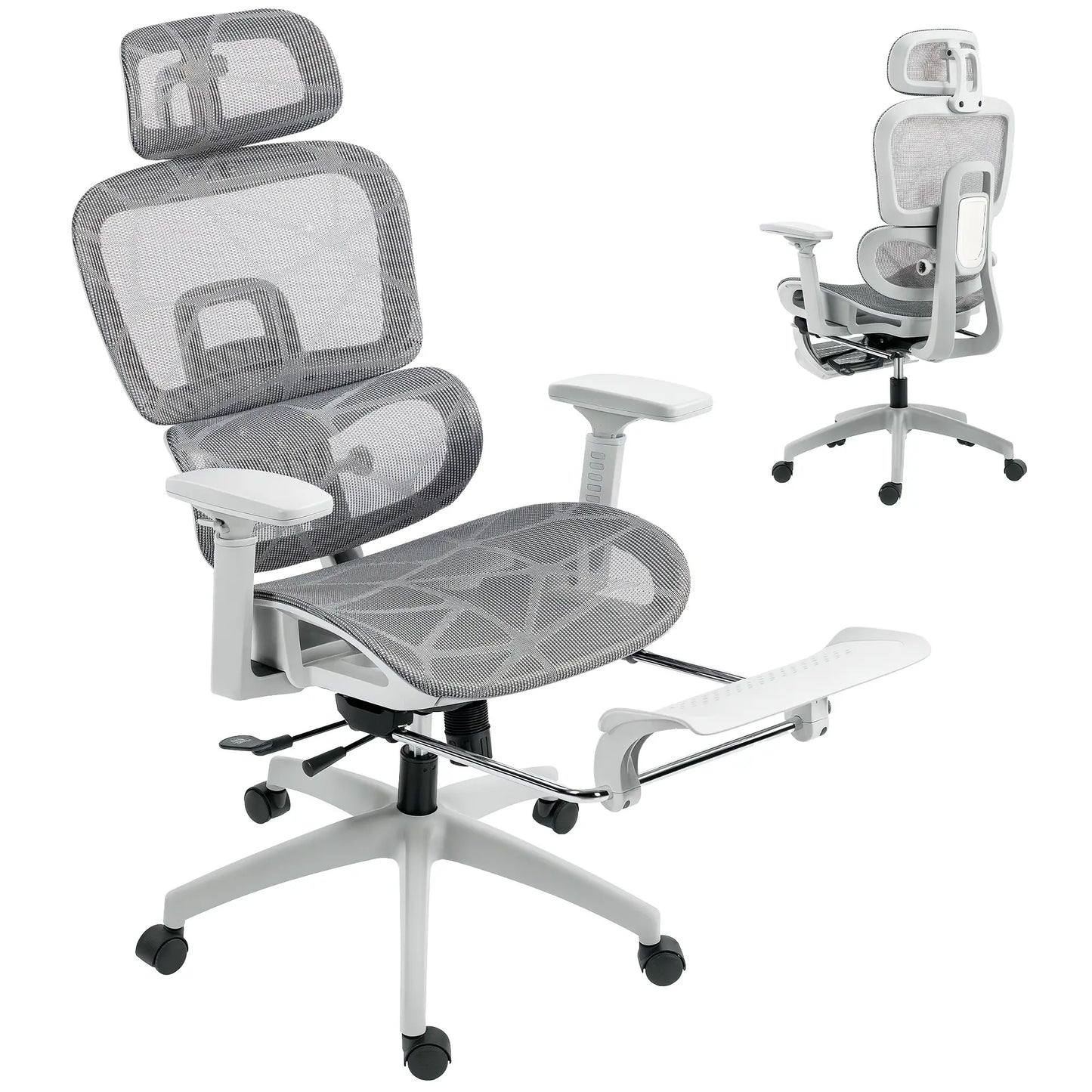 Mesh Office Chair, 3D Armrest, High Back, Lumbar Support, 135° Recline, Adjustable Headrest, Grey Executive & Manager Chairs at Gallery Canada