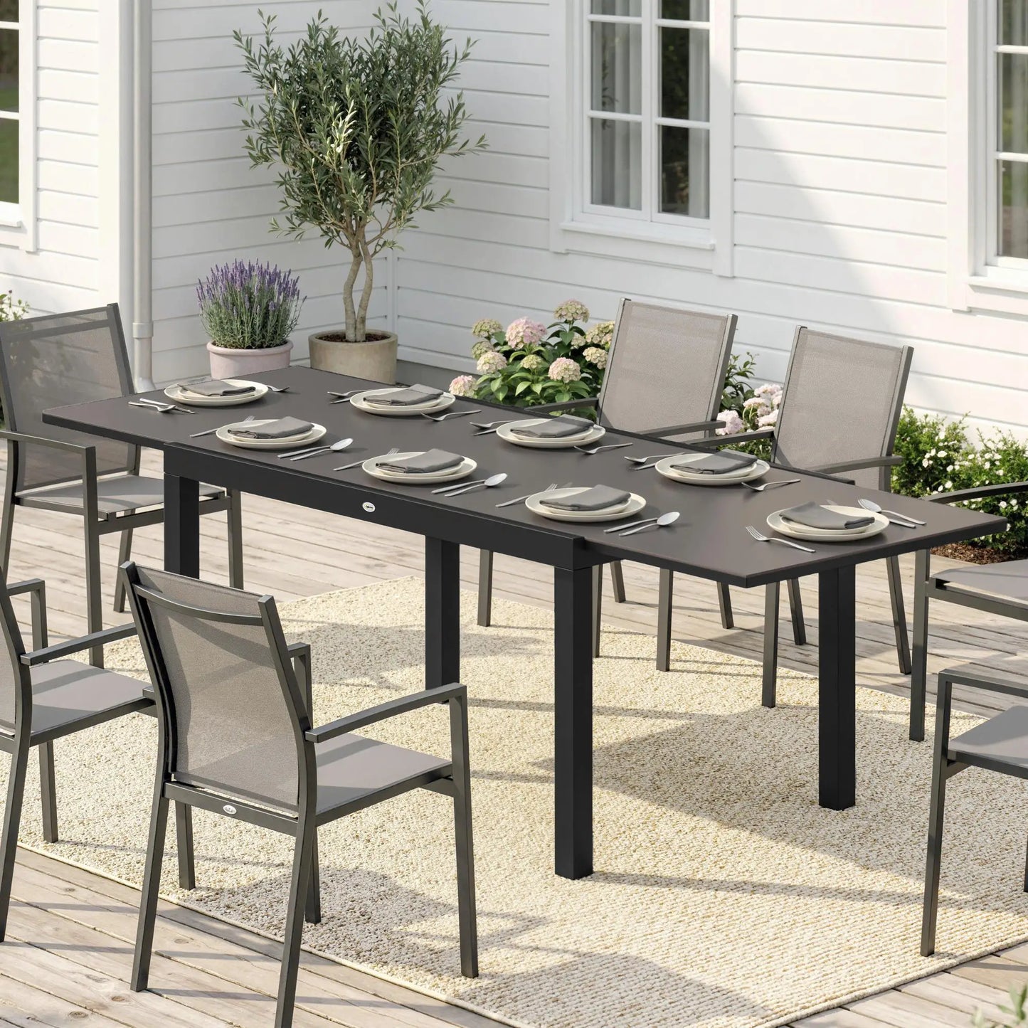 Expandable Outdoor Dining Table, 55"-95", Tempered Glass Top, Aluminum Frame, Black Patio Dining Tables at Gallery Canada