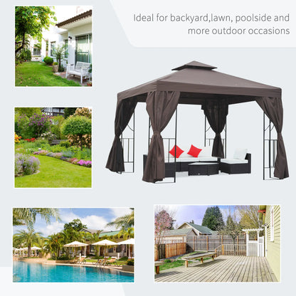 10' x 10' Outdoor Gazebo, Canopy Shelter with Double-Tier Roof, Brown Gazebos at Gallery Canada