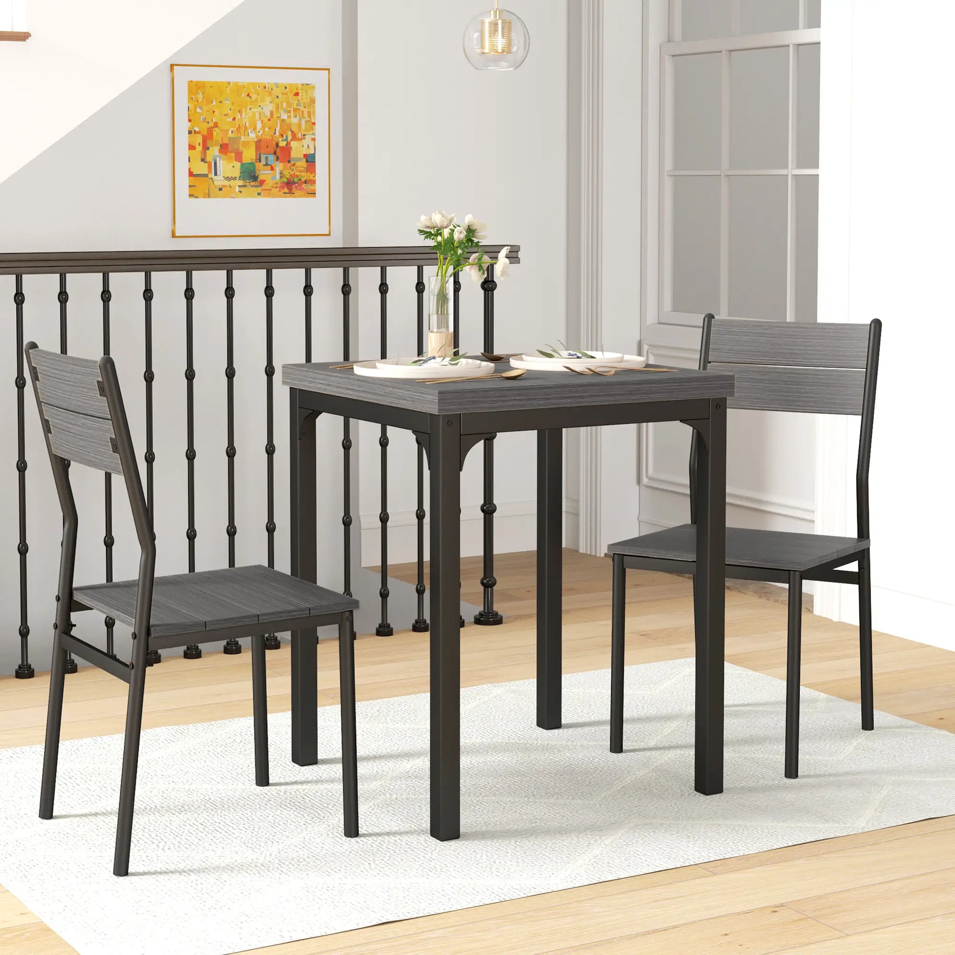 Dining Table Set for 2, 3 Piece, Metal Legs, Grey Dining Table Sets at Gallery Canada