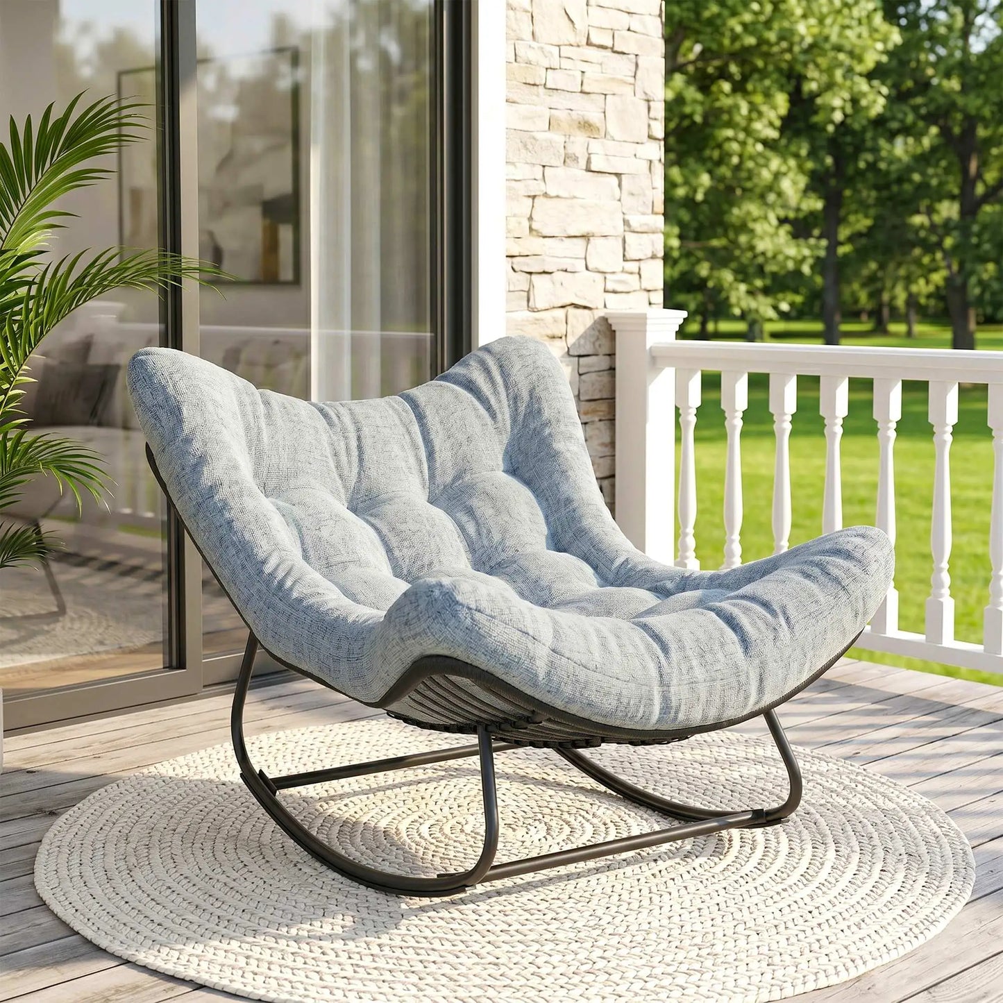 Oversized Rattan Egg Chair, Outdoor Rocking Chair with Cushion, Dark Grey Patio Chairs at Gallery Canada