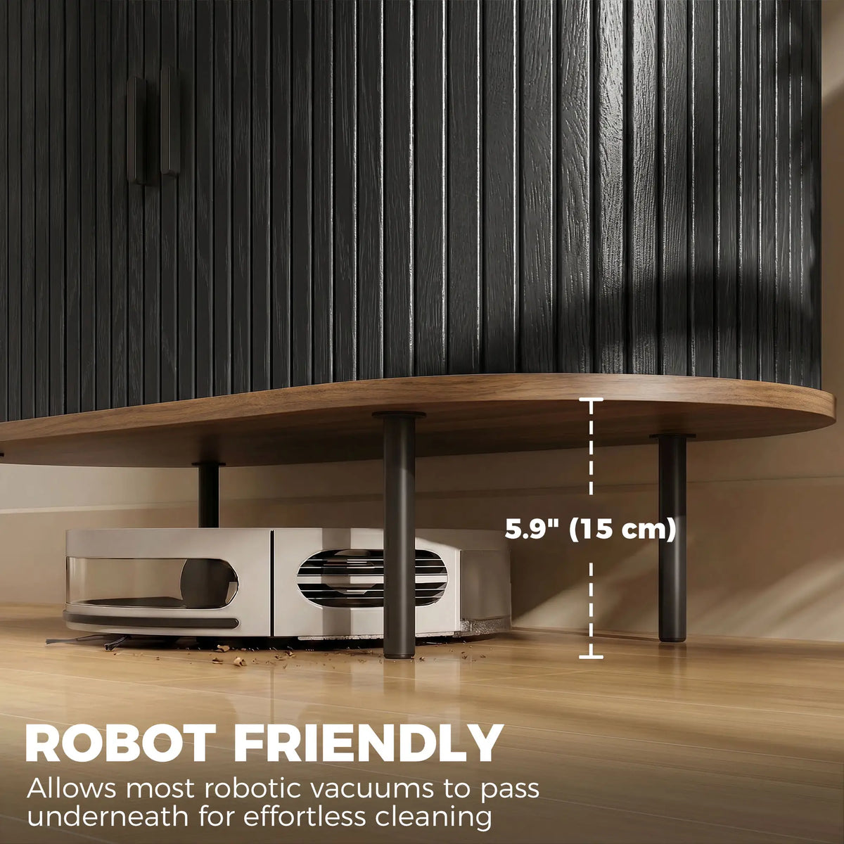 Wood Grain Sideboard With Curved Tambour Doors, Brown Storage Cabinets at Gallery Canada