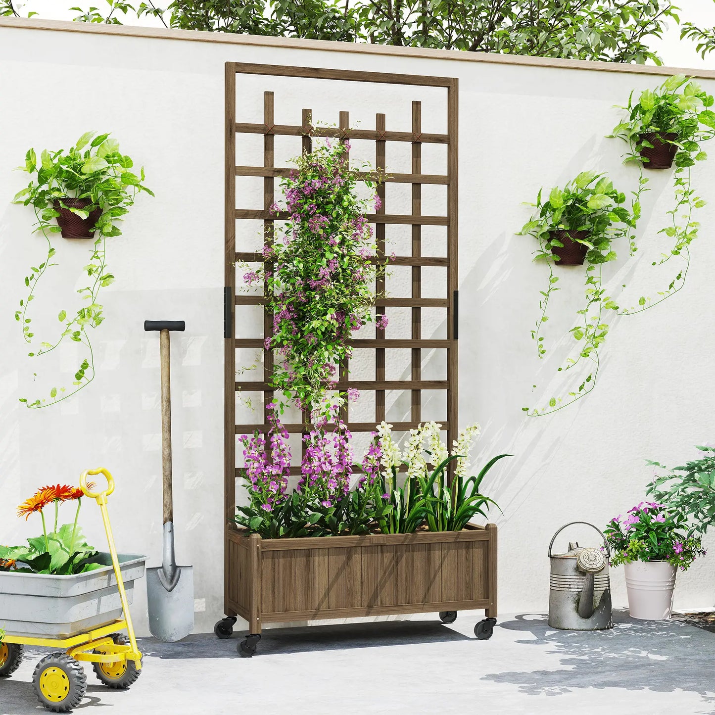 Wooden Planter With Trellis, Raised Garden Bed With Wheels, Brown Wooden Planter Boxes at Gallery Canada