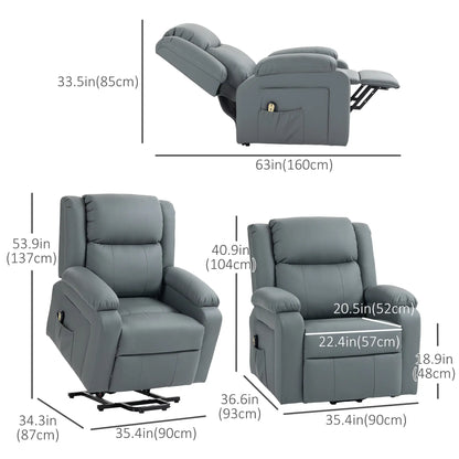 Electric Recliner Chair, PU Leather, Remote, Side Pockets, Grey Electric Power Lift Chairs at Gallery Canada