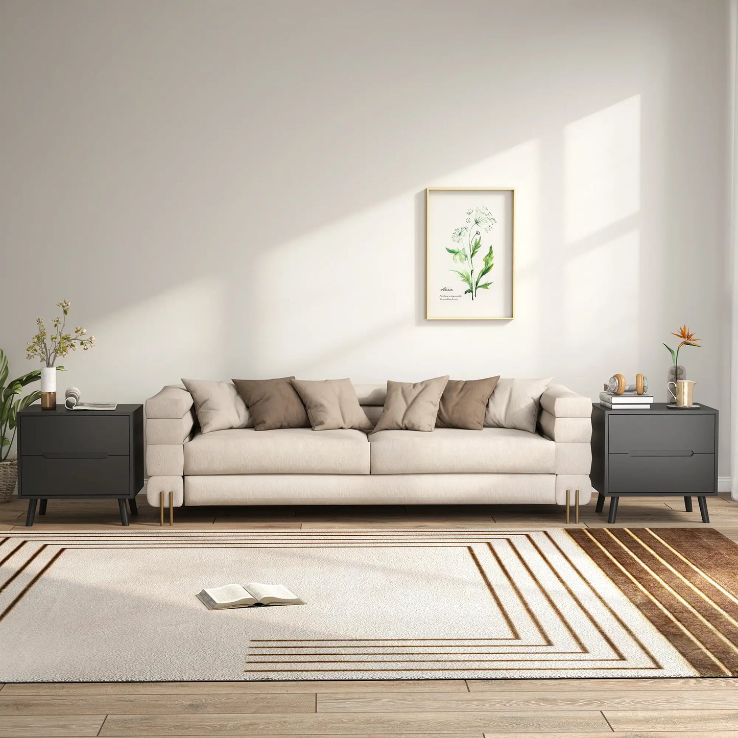 Modern Nightstands Set Of 2, 2 Drawers, Solid Wood Legs, Black Bedside Tables at Gallery Canada