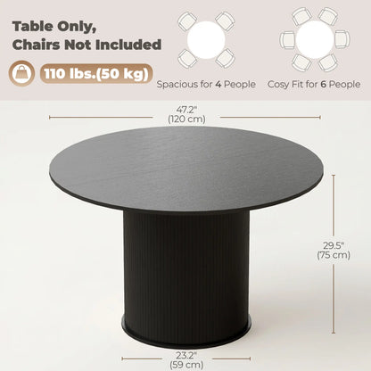 47 Inch Round Dining Table For 5, Fluted Pedestal Base, Black Dining Tables at Gallery Canada