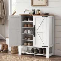 5 Tier Shoe Cabinet, Rustic White, Open Cubby Storage, Rustic White
