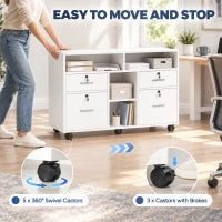 File Cabinet, Locking Drawers, Open Shelves, 5 Casters, White