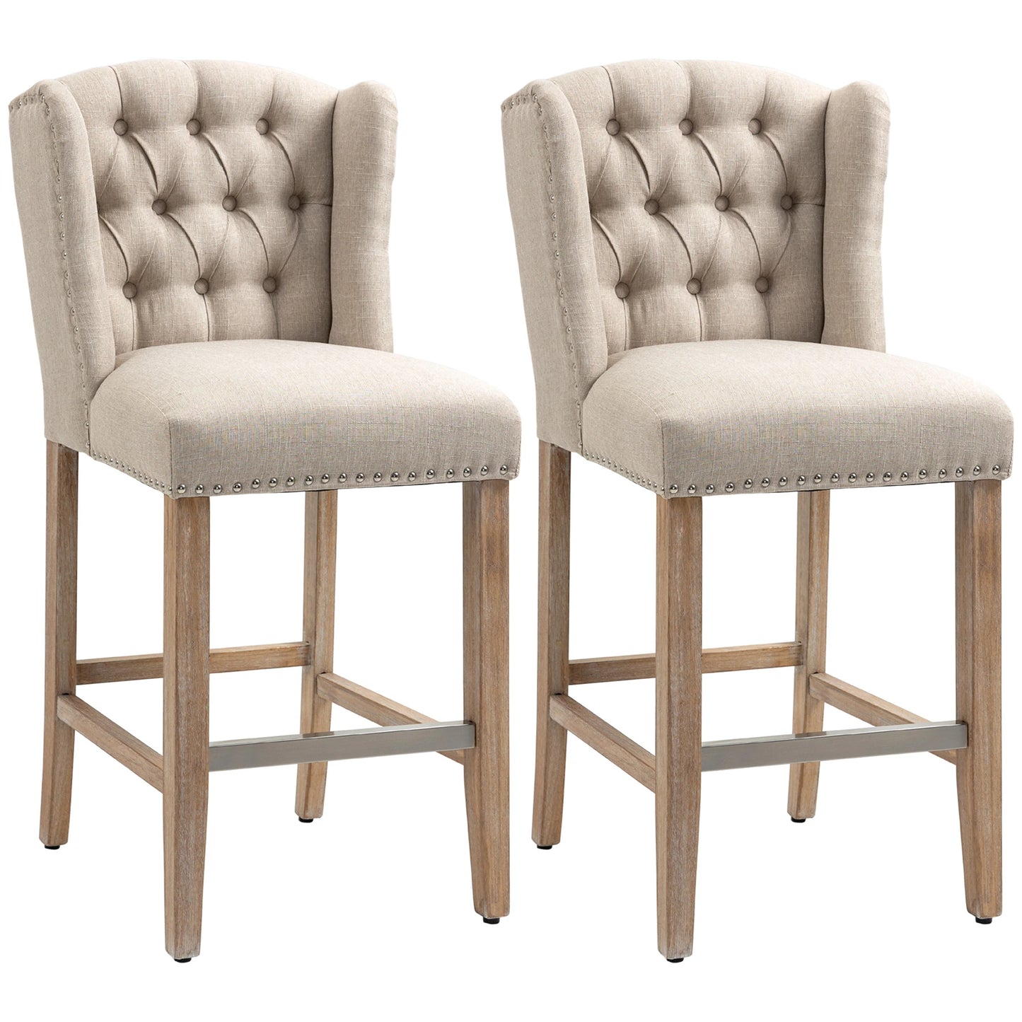 Counter Height Bar Stools Set of 2, Upholstered, Beige Bar Stools Beige at Gallery Canada