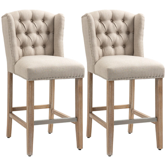 Counter Height Bar Stools Set of 2, Upholstered, Beige Bar Stools Beige at Gallery Canada