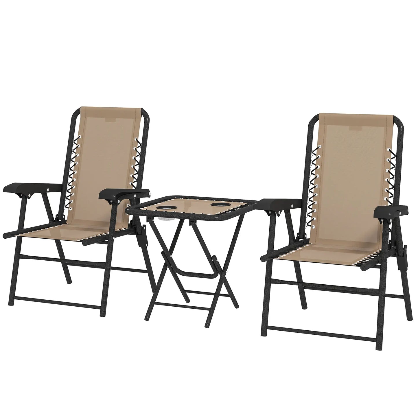 3 Piece Patio Bistro Set, Metal Outdoor Folding Table And Chairs, Khaki Bistro Sets Black, Khaki at Gallery Canada
